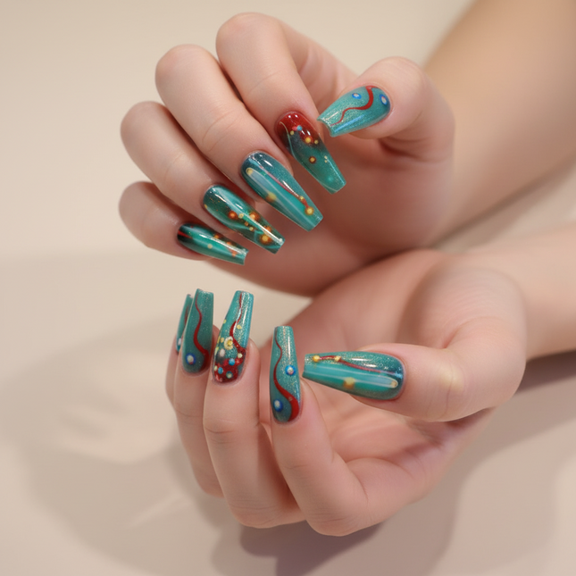 Blue burst press on nails
