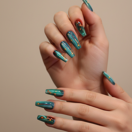 Blue burst press on nails