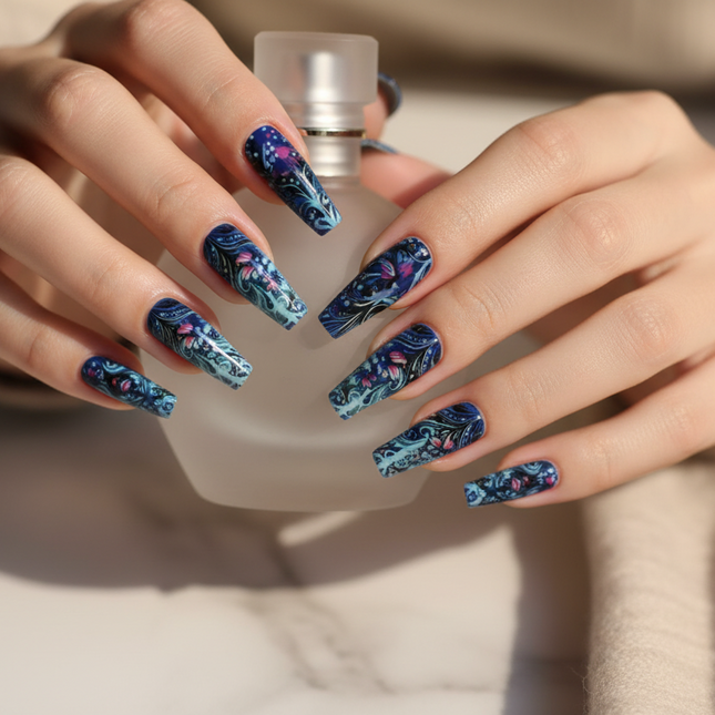 Blue press on nails