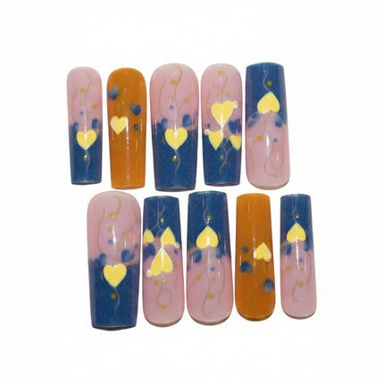 False Nails Blue/Yellow hearts - Foostuff! Amazing Deals Every Day!