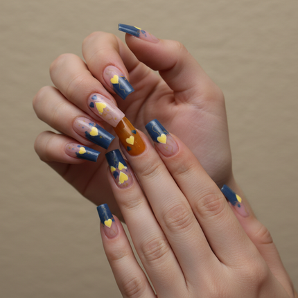 False Nails Blue/Yellow hearts