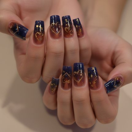 Purple hearts press on nails