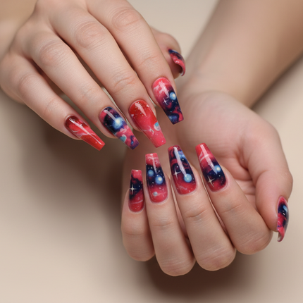 Red Solar system press on nails