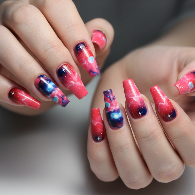 Red Solar system press on nails