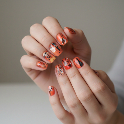 Red/Orange press on nails