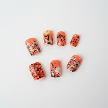 Red/Orange press on nails