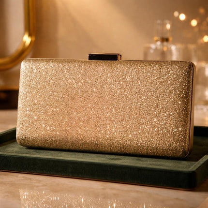 Sparkling gold clutch with gold chain attachment for a strap - Foostuff! Amazing Deals Every Day!