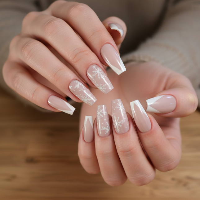 White snowflake effortless press-on nails
