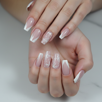 White snowflake effortless press-on nails